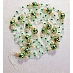 Jewel & Beaded Garland Faux Pearls Green & Clear Beads Elegant Holiday or Party